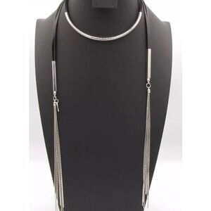 Cara 50 in Black Faux leather and silver Lariat